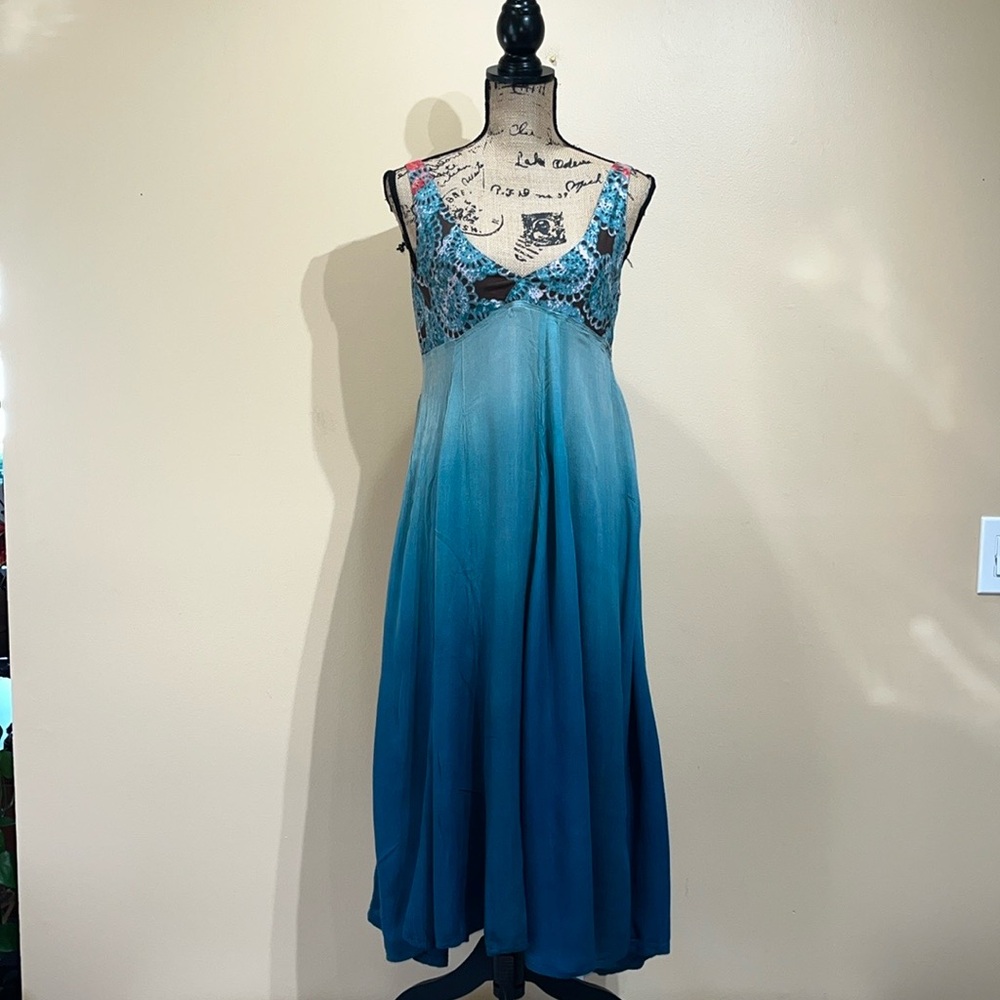 Ombre Teal Blue Sleeveless Summer Dress